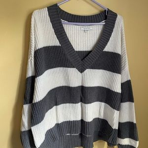 American Eagle Oversized deep V stripe sweater